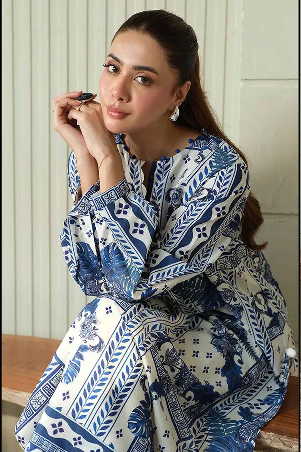 Noura Printed Moss Crepe Outfit with Trouser 944
