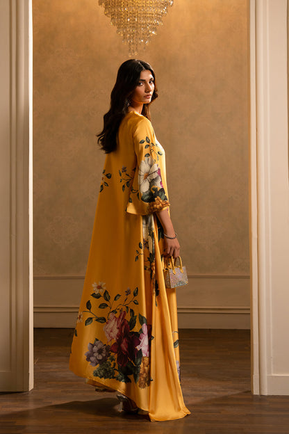 Noura Elegant Long Printed 2PC Set in Moss Crepe 966