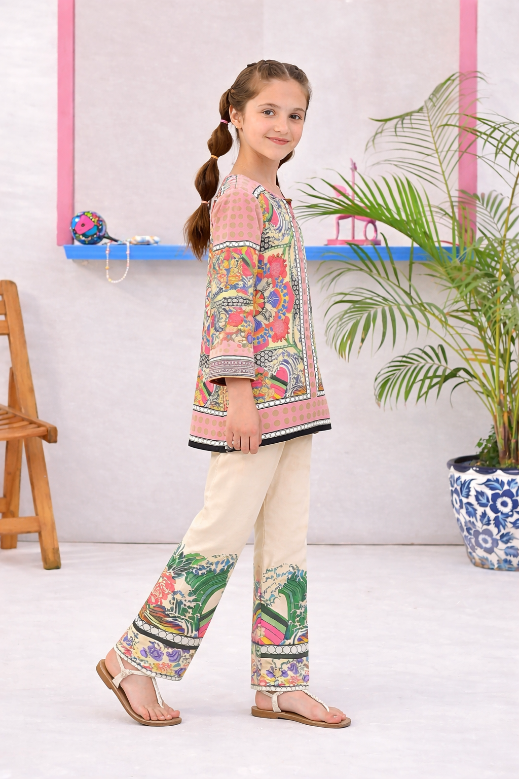 Noura Multicolor Printed Co-Ord Suit for kids Summer Wear 902