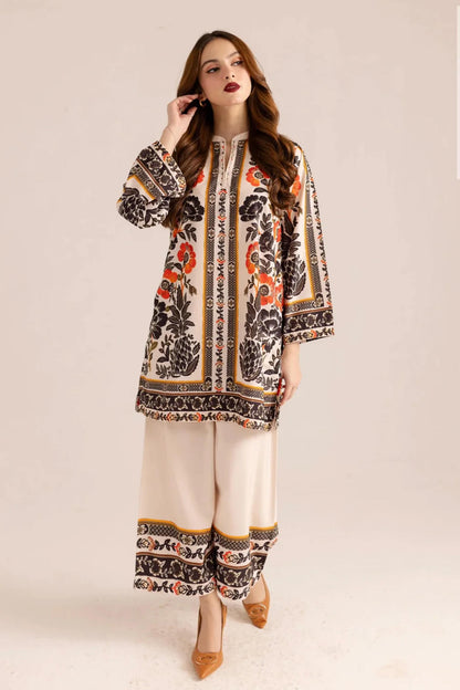 Noura Trendy Beige & Black Butter Co-Ord Set - 902