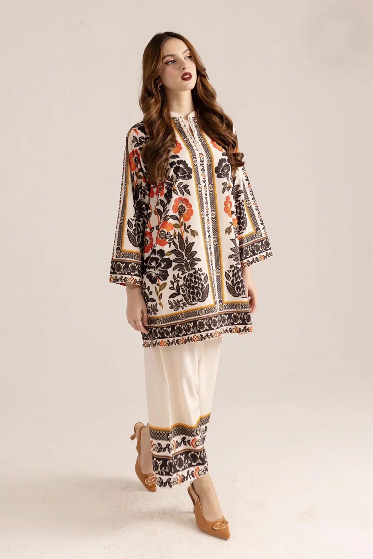 Noura Trendy Beige & Black Butter Co-Ord Set - 902