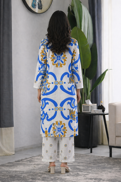 Noura Printed Moss Crepe 2 Piece Suit for Women 909