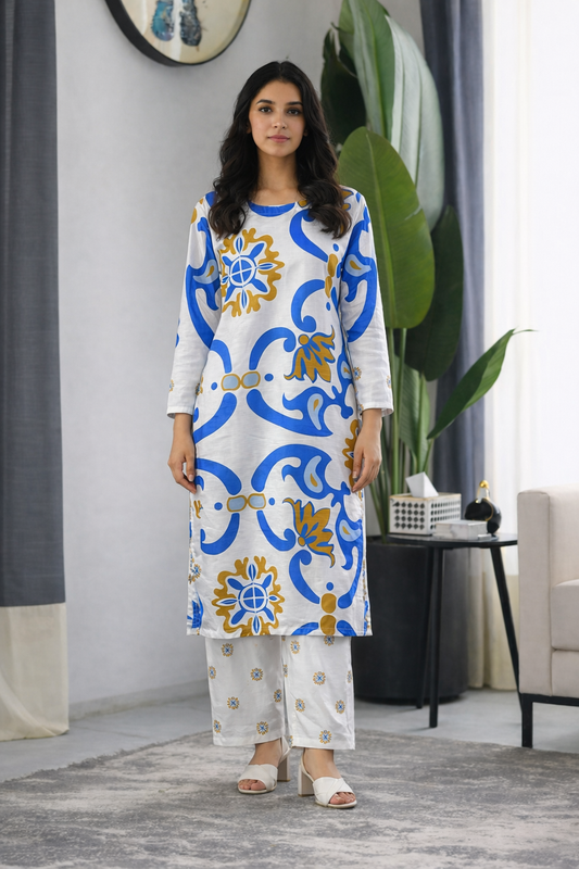 Noura Printed Moss Crepe 2 Piece Suit for Women 909