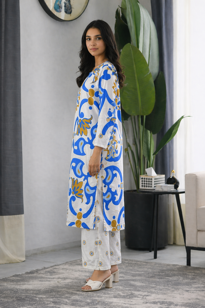 Noura Printed Moss Crepe 2 Piece Suit for Women 909