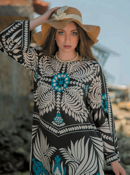 Noura Unique Co-Ord Set Floral Print Flowy Maxi Dress 915