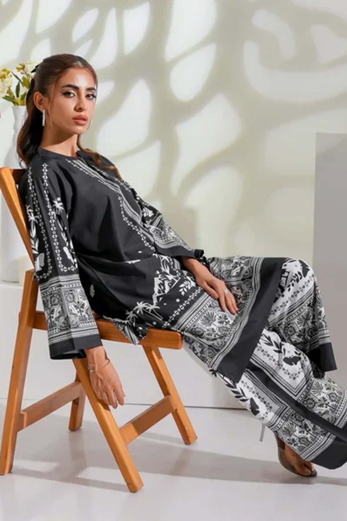 Monochrome Digital Printed 2PC Co-Ord Set Noura 919