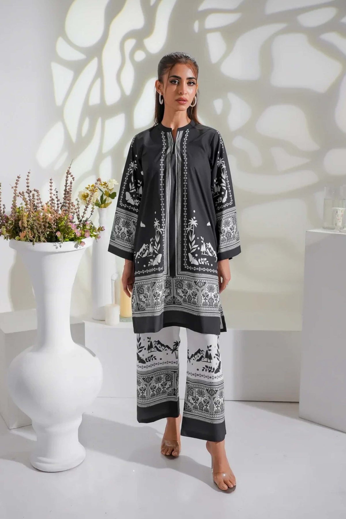 Monochrome Digital Printed 2PC Co-Ord Set Noura 919