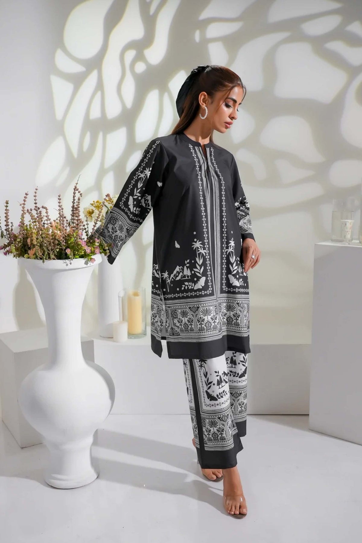 Monochrome Digital Printed 2PC Co-Ord Set Noura 919