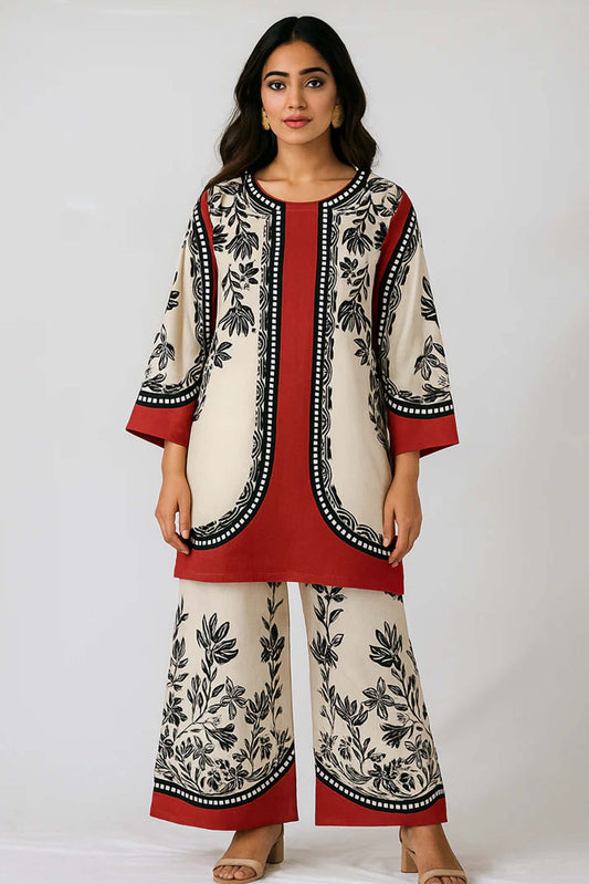 Noura Printed Shirt & Trouser Set in Moss Crepe 942