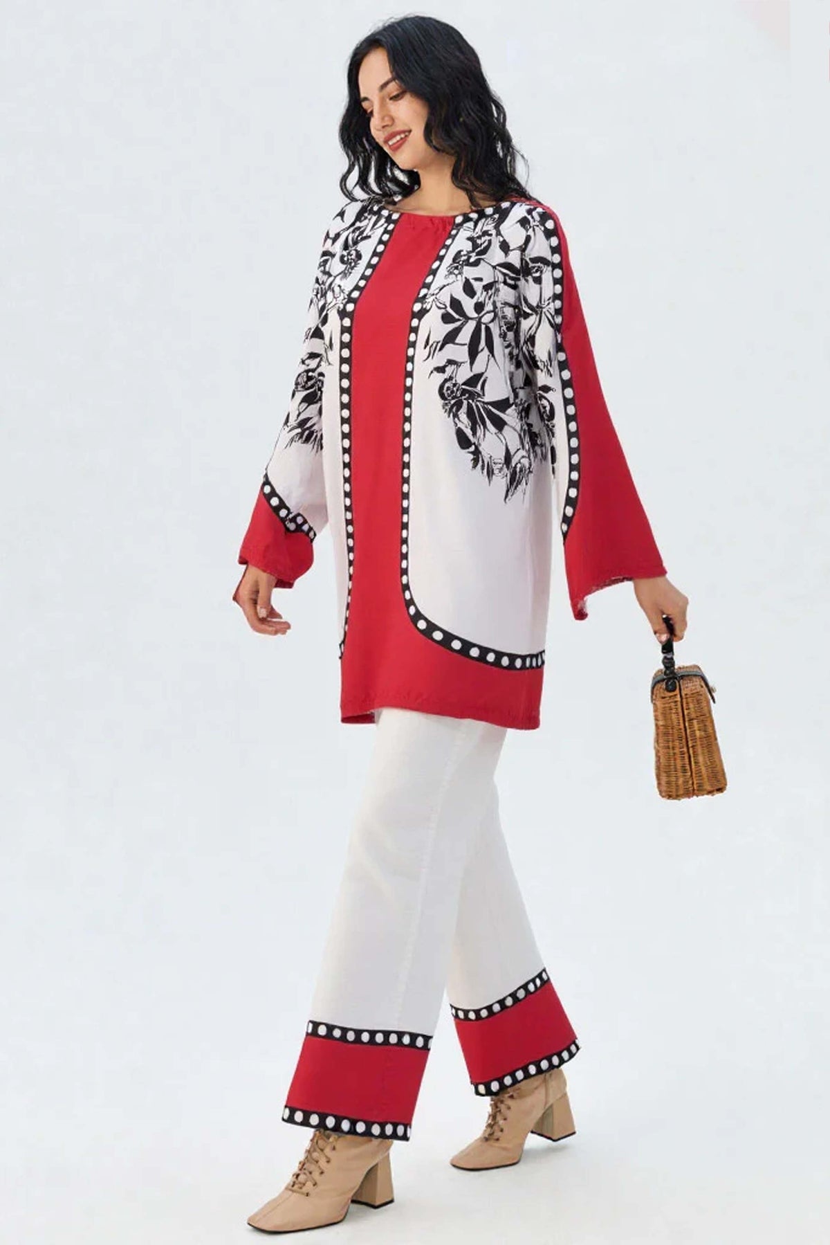 Noura Printed Shirt & Trouser Set in Moss Crepe 942