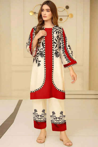 Noura Printed Shirt & Trouser Set in Moss Crepe 942
