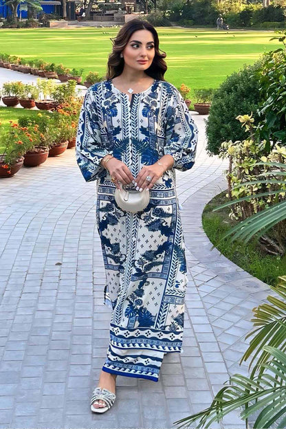 Noura Printed Moss Crepe Outfit with Trouser 944