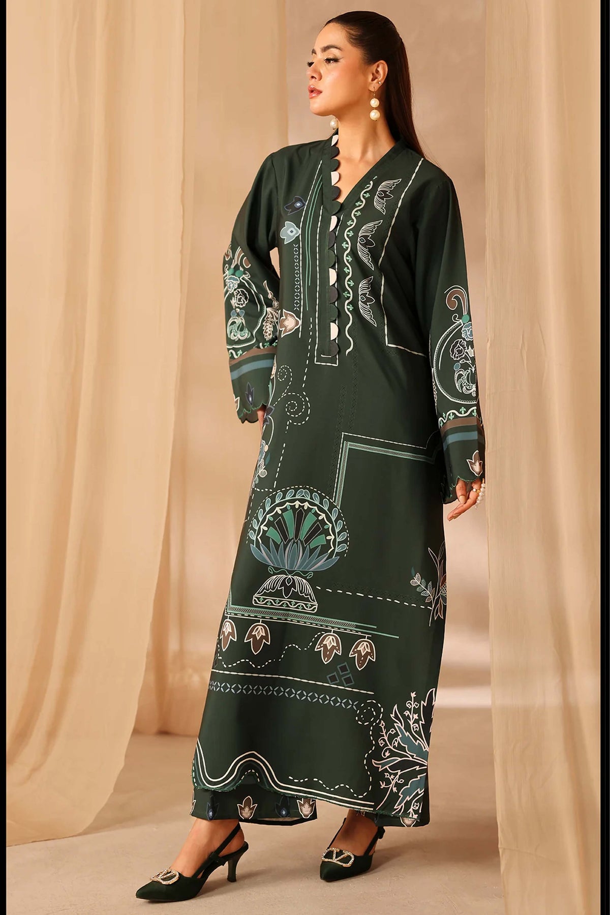 Noura Women’s Printed Crepe Co-Ord Suit 957
