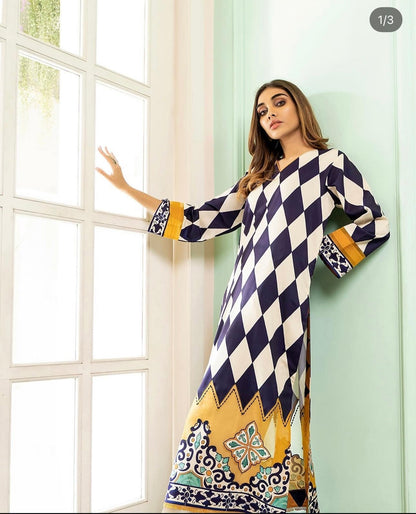 Noura Printed Long Shirt & Trouser Set for Women 906
