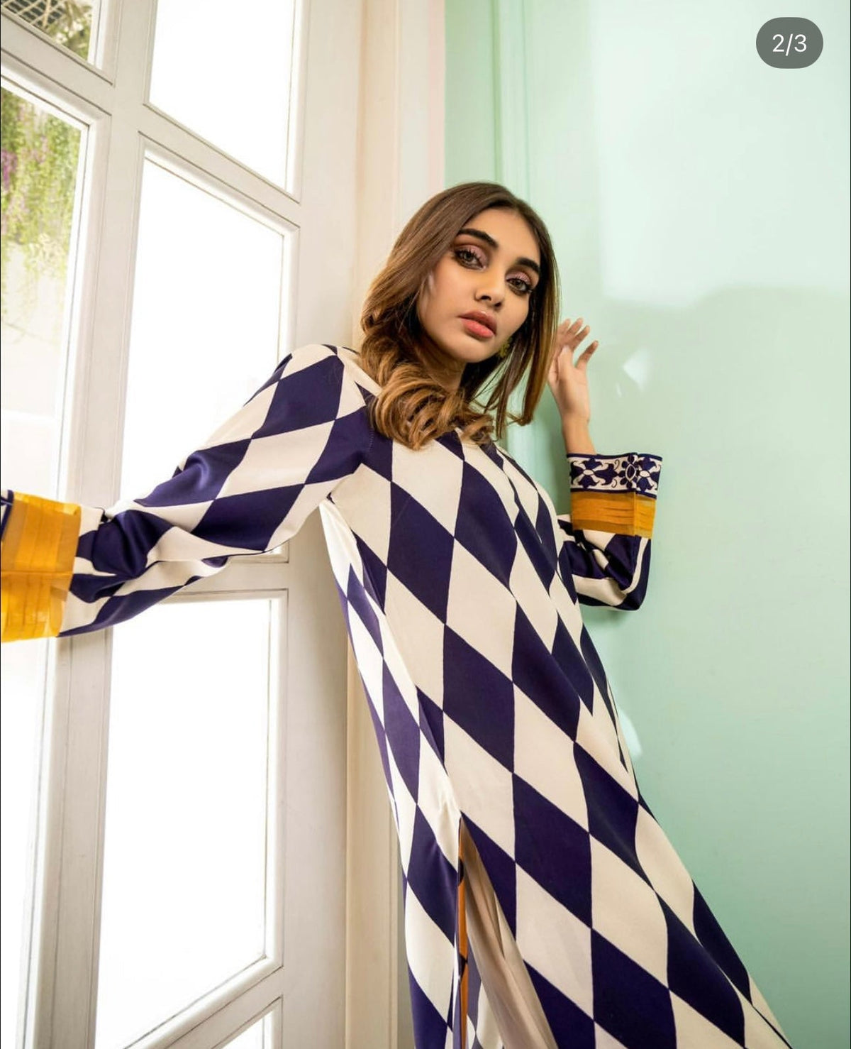Noura Printed Long Shirt & Trouser Set for Women 906