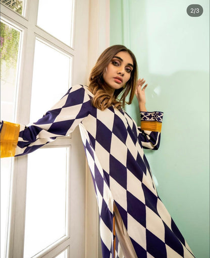 Noura Printed Long Shirt & Trouser Set for Women 906