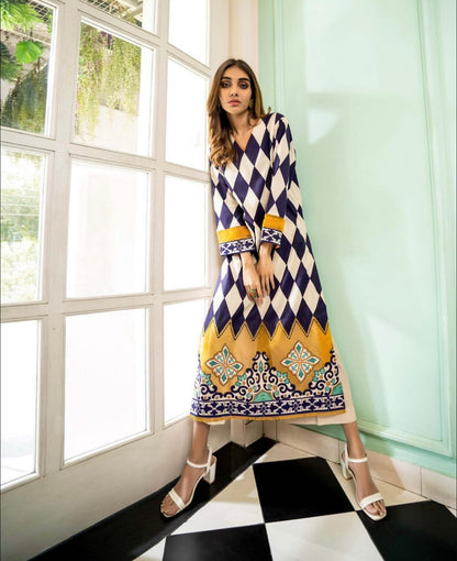 Noura Printed Long Shirt & Trouser Set for Women 906