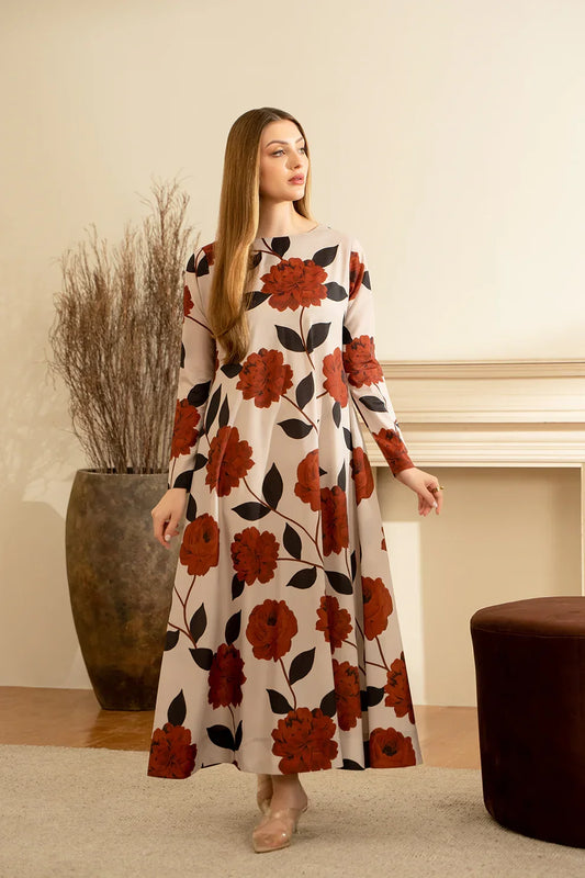 Noura Rust & Black Printed Maxi Dress for Women 912